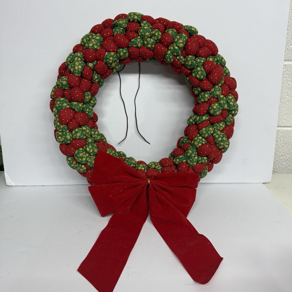 VTG Handmade Quilted Christmas Wreath Country Chic‎ 18"